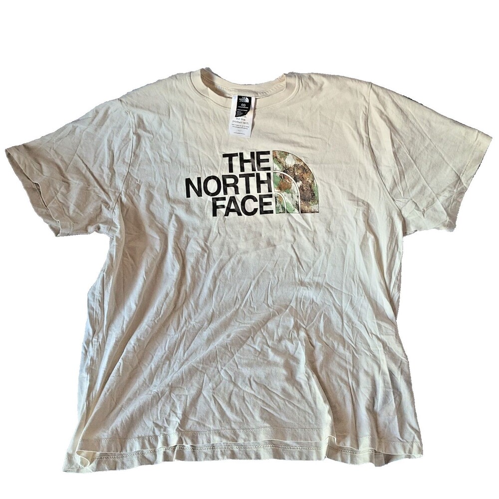 The North Face T-Shirt Men’s Large Short Sleeve Cream Camping Gear Graphic